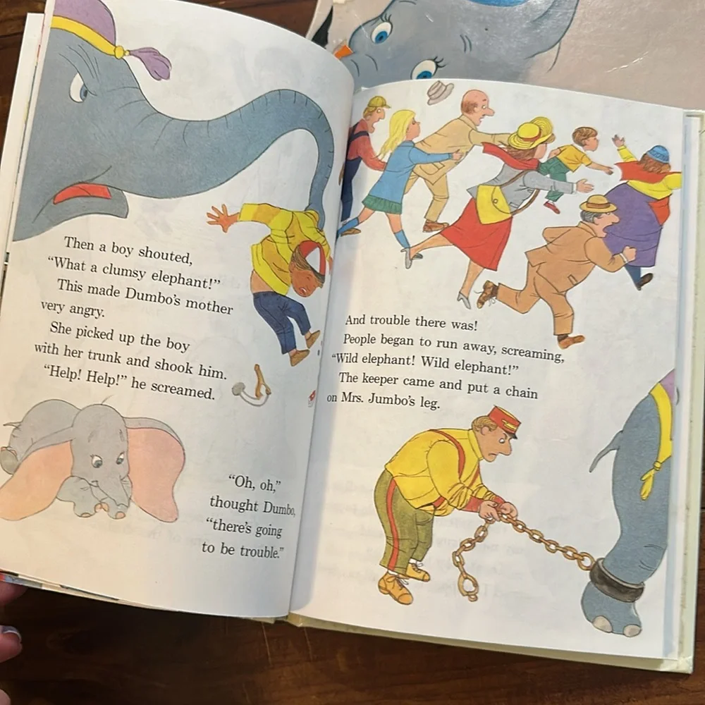 Vintage Disney Dumbo Book Lot 1970s Golden Super Shape Wonderful World Reading